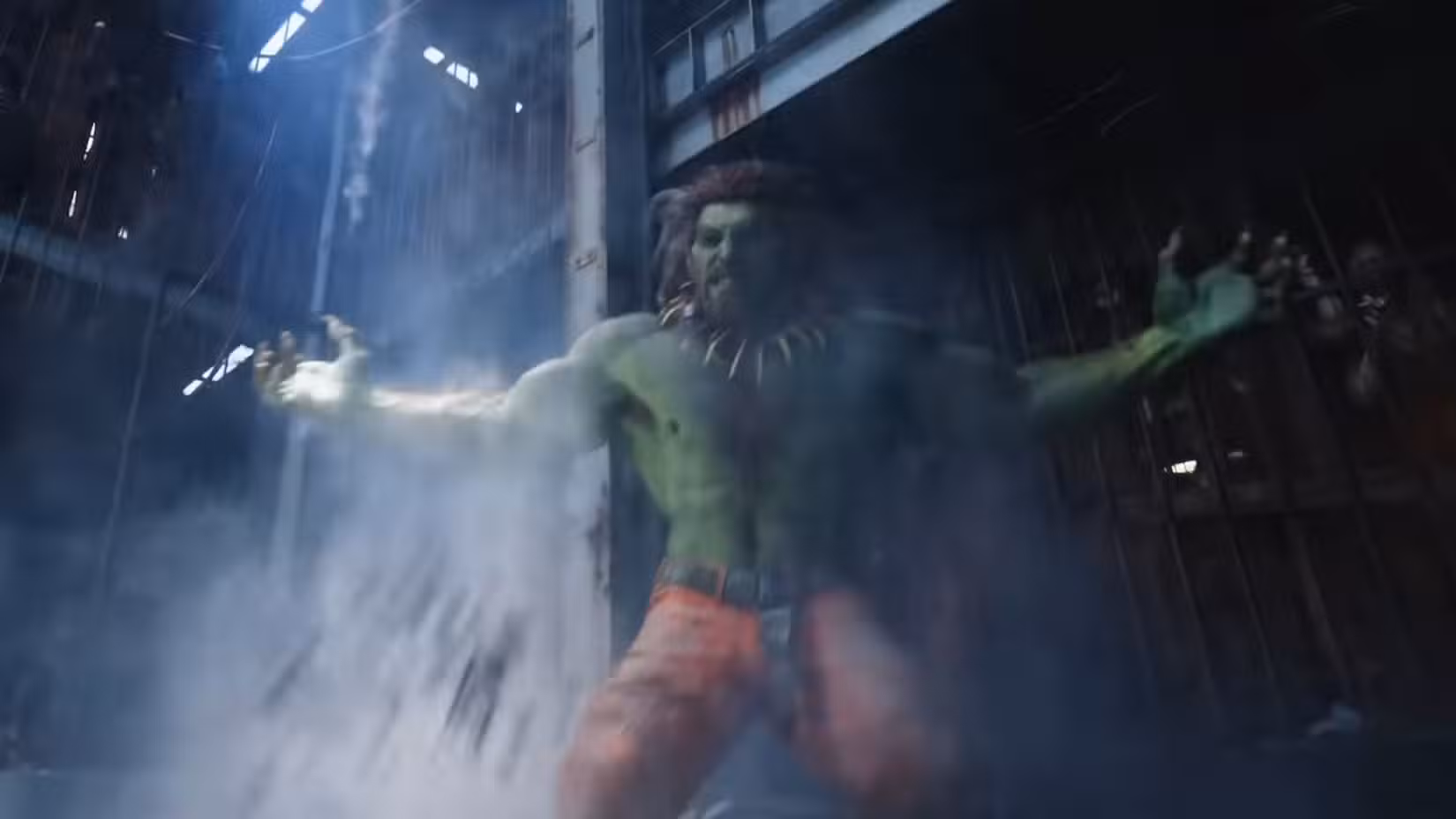 Jason Momoa as Blanka breaking through a wall in Street Fighter 2026