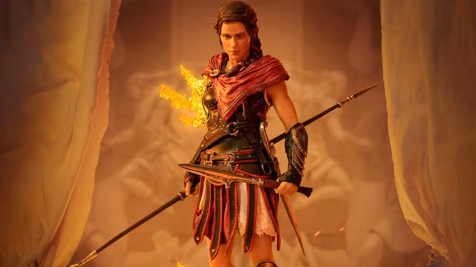 A statue of Kassandra from Assassin's Creed Odyssey.