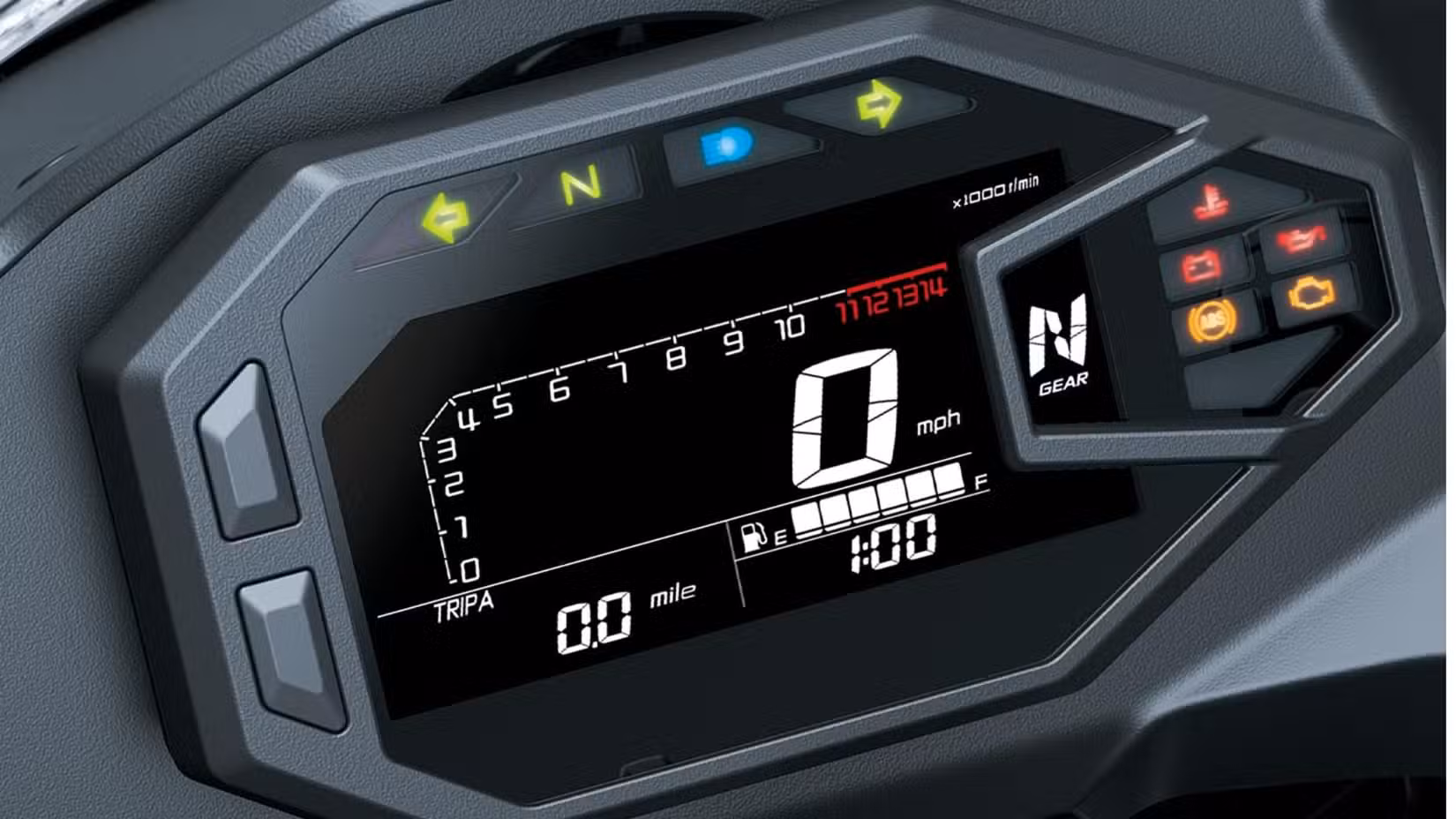 Close-up detail shot of Kawasaki Ninja 500 instrument cluster