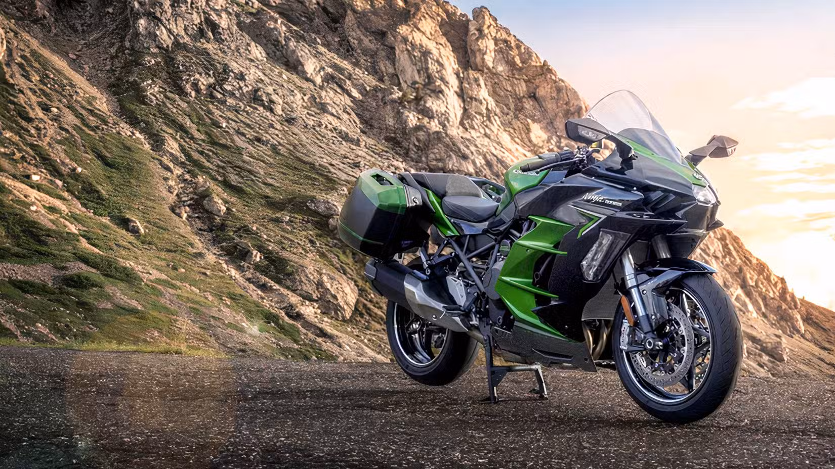 Kawasaki Ninja H2 SX parked on the side of the road
