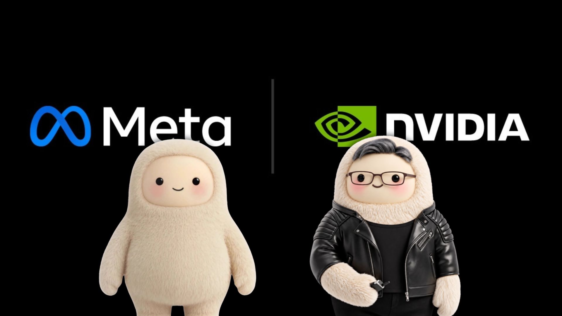 An image from Nvdia of an AI generated representation of Meta's AI mascot and Jensen Huang next to each other