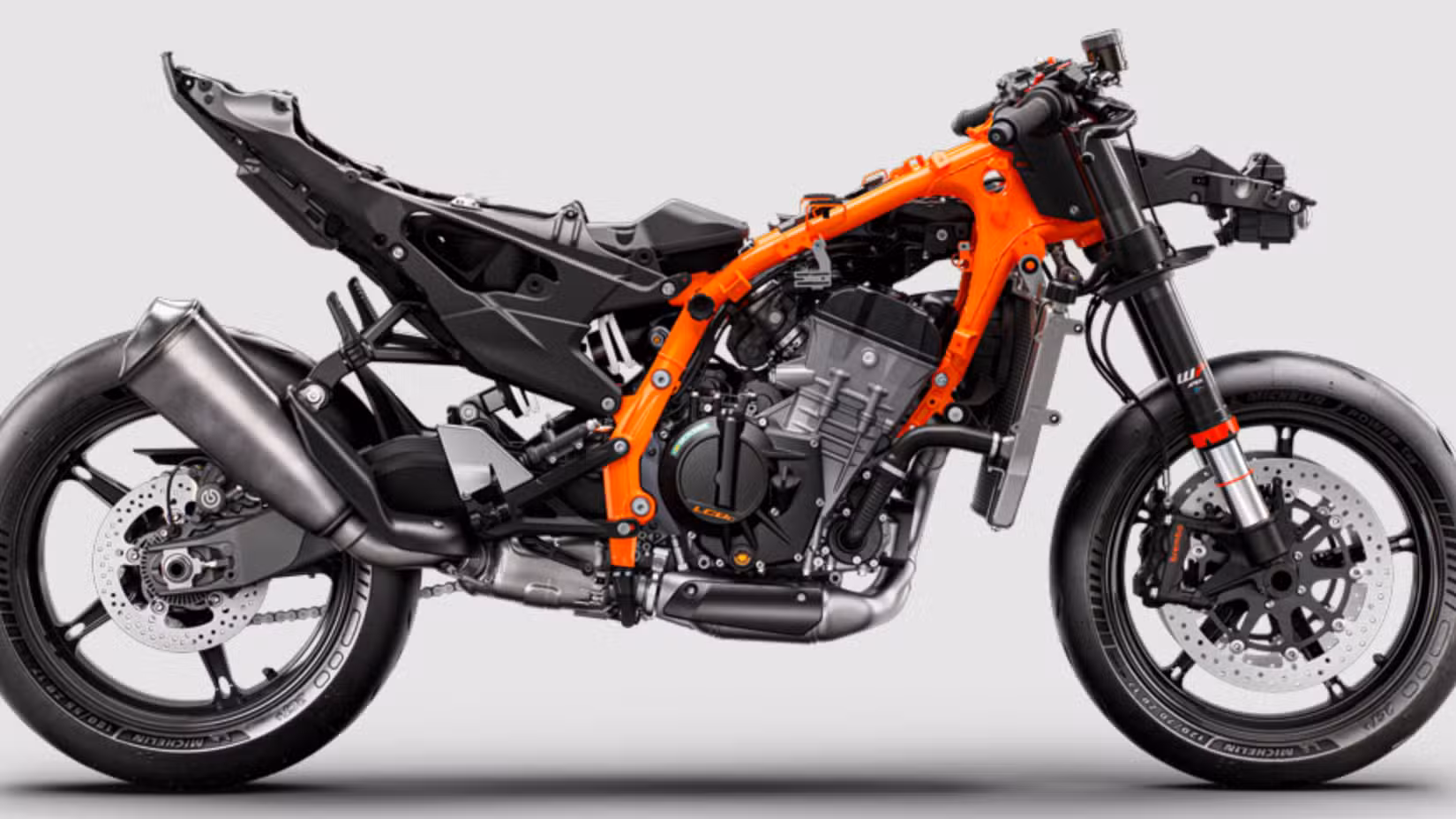 KTM 990 RC R underpinnings exposed