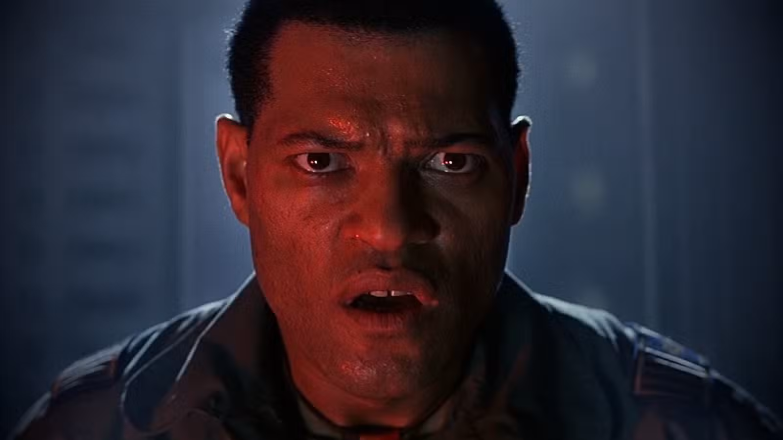 Laurence Fishburn, mouth hanging open in shock, from Event Horizon