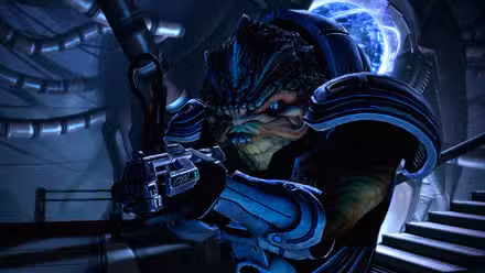 Grunt holds a gun in Mass Effect 2.