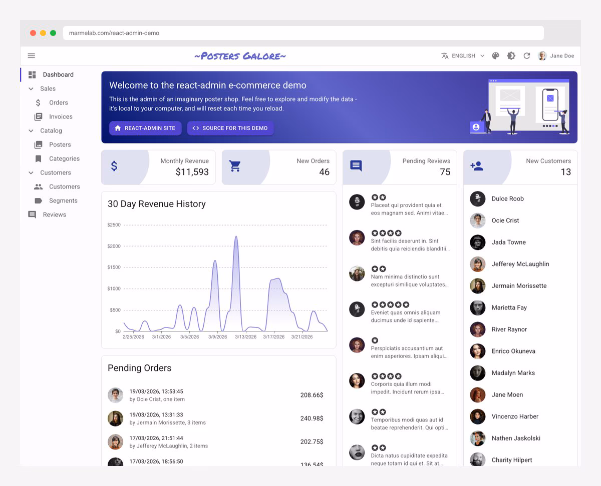 React Admin - Open Source React Framework for Admin Applications with MUI