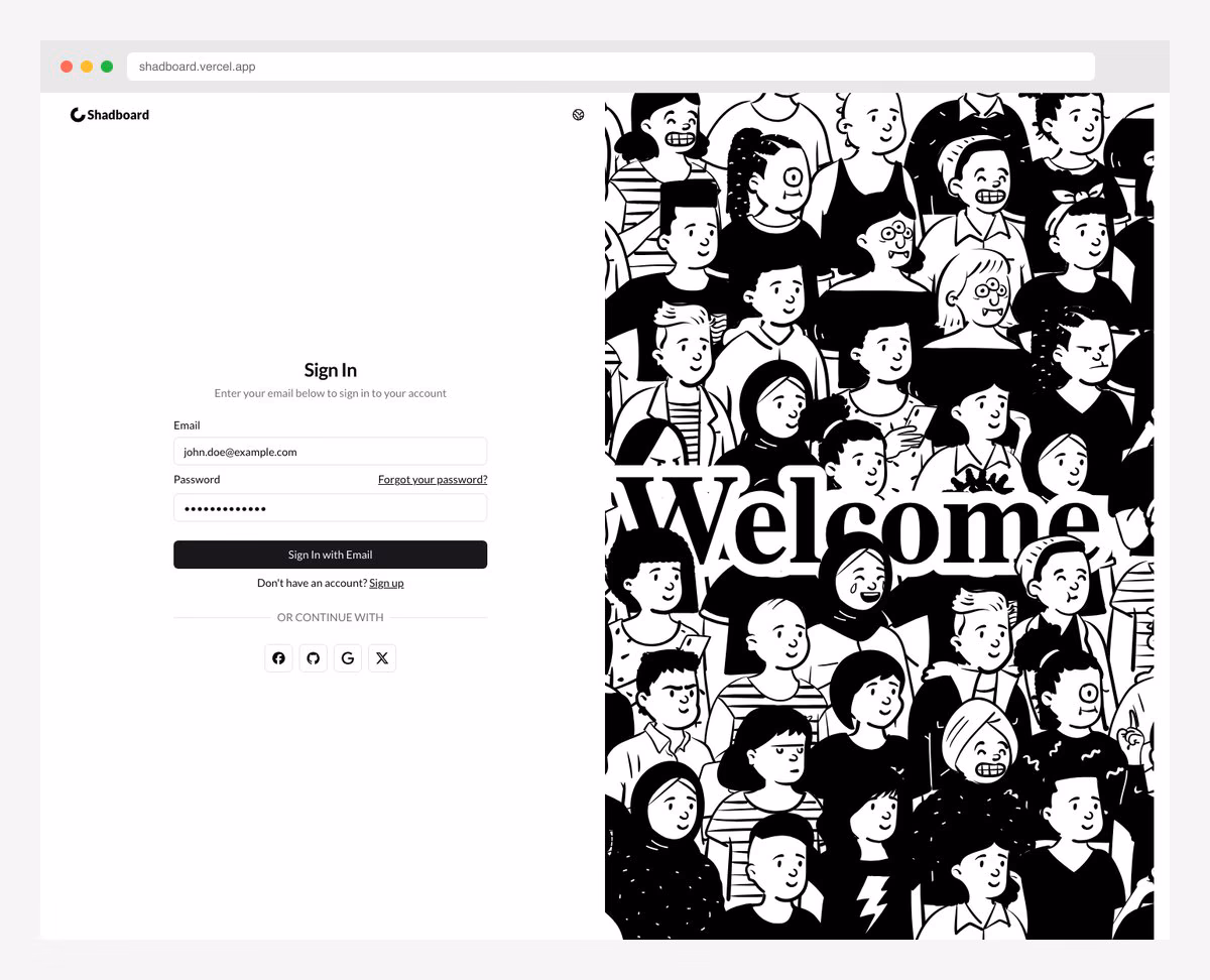 Shadboard community-driven admin dashboard built on Next.js 15 and shadcn/ui
