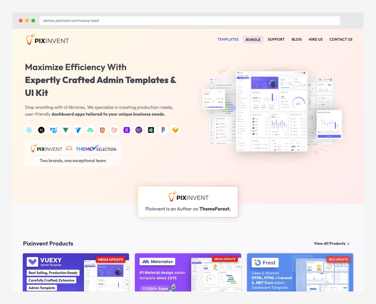 Vuexy React admin dashboard template by Pixinvent with MUI and Next.js