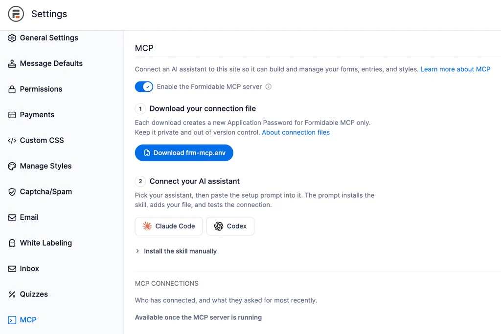Formidable MCP Settings with 