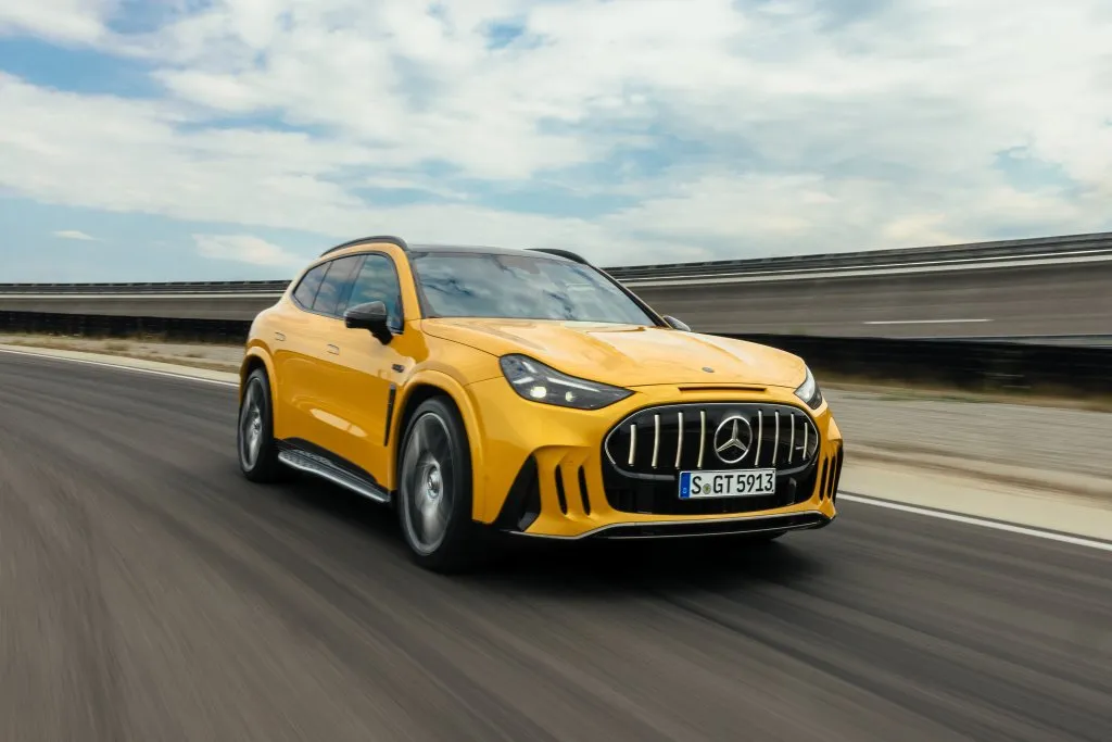 Electric Mercedes-AMG GT SUV driving on a test track