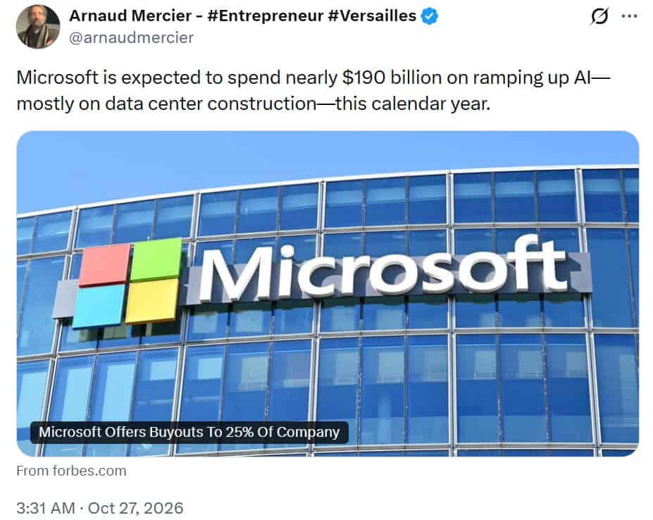 AI News: Microsoft is projected to spend nearly $190 billion on AI expansion in 2026