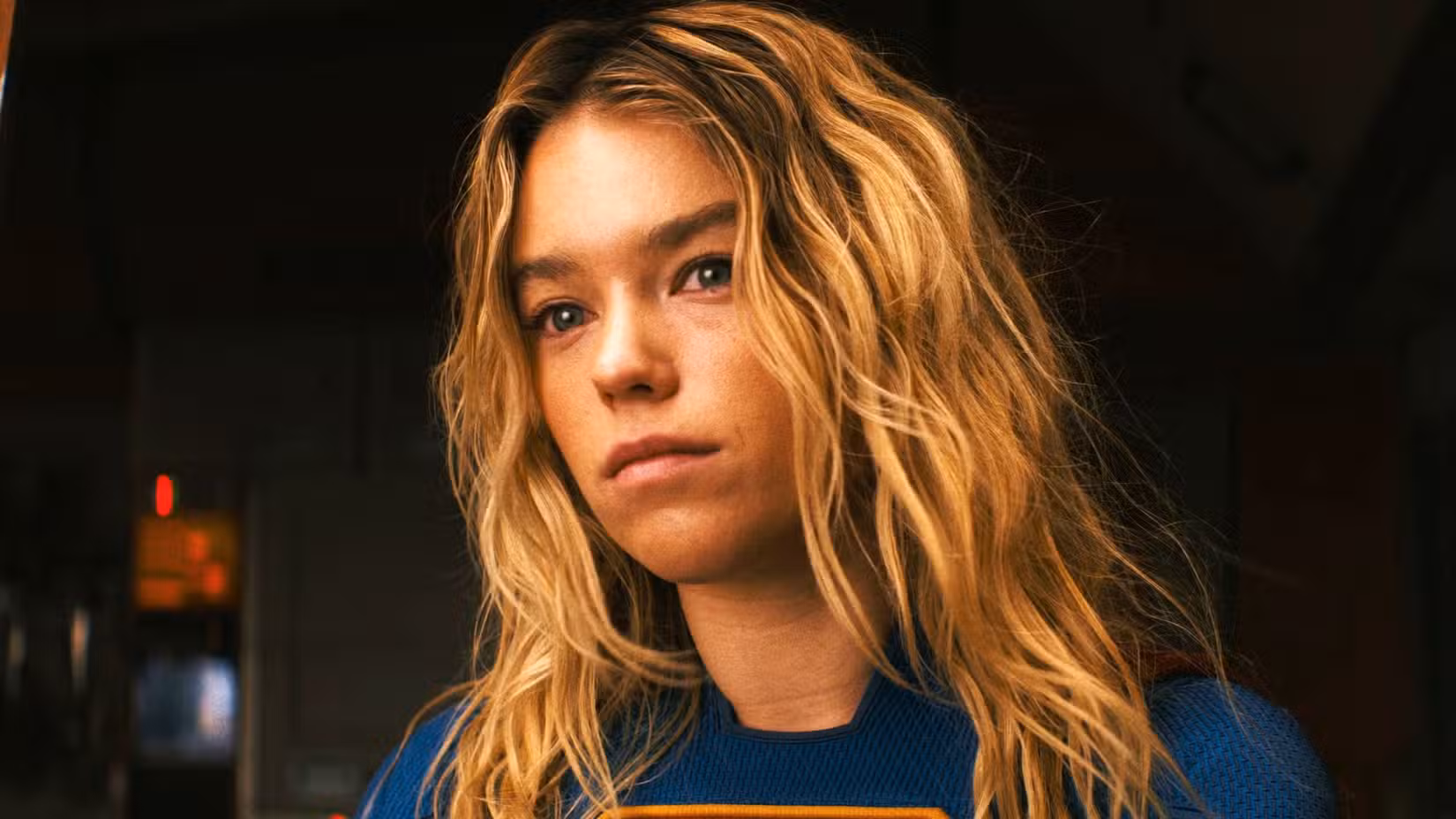 Milly Alcock as Kara Zor-El looking out her ship in Supergirl