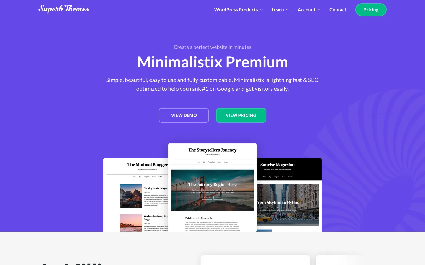Minimalistix theme page on SuperbThemes