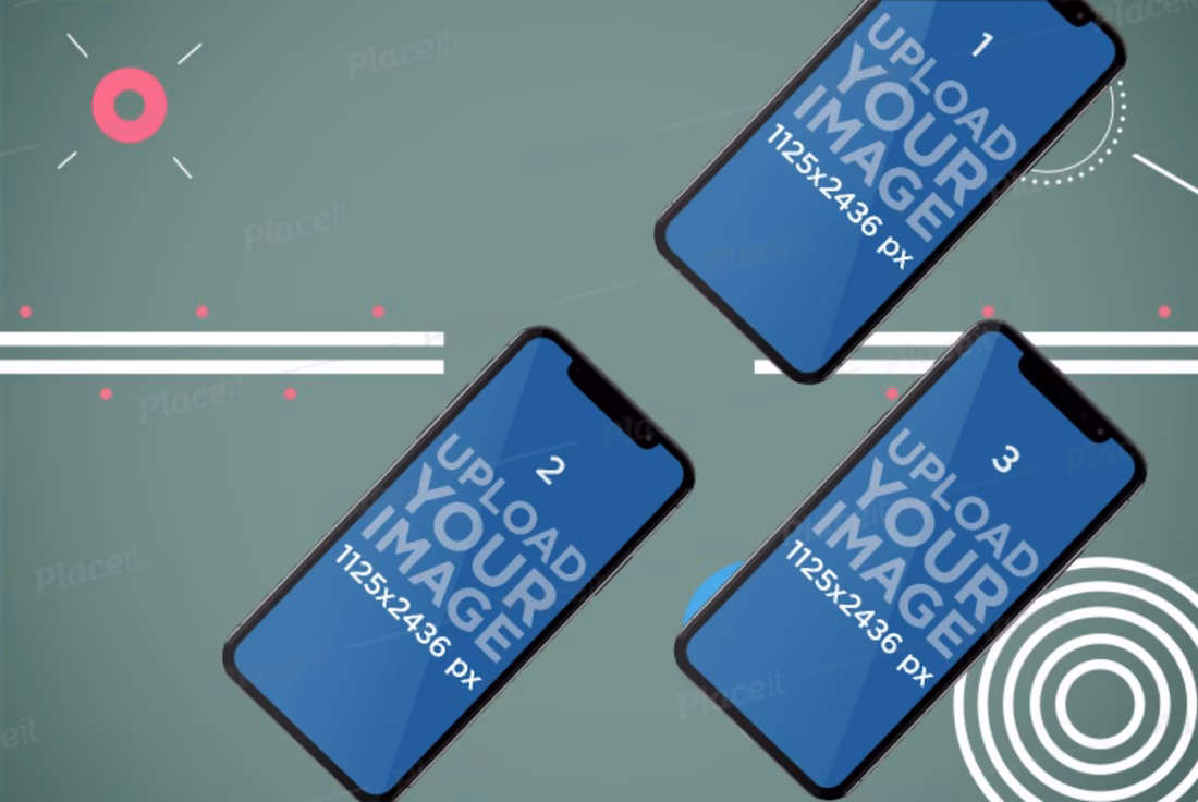 mockup of three iphone xs against an abstract background