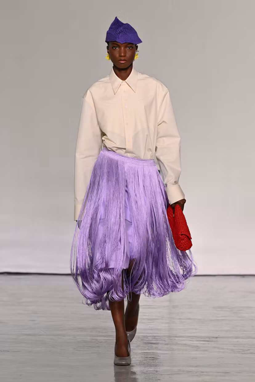 Model on the runway at the Bottega Veneta fashion show as a part of Milan RTW Spring/Summer 2027  fa...