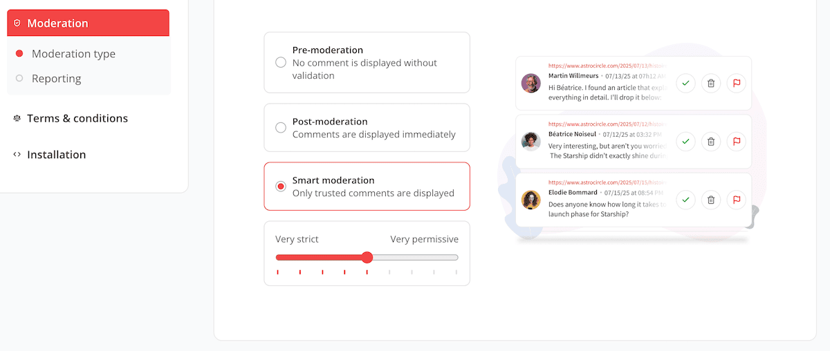 The Smart Moderation functionality within GraphComment.