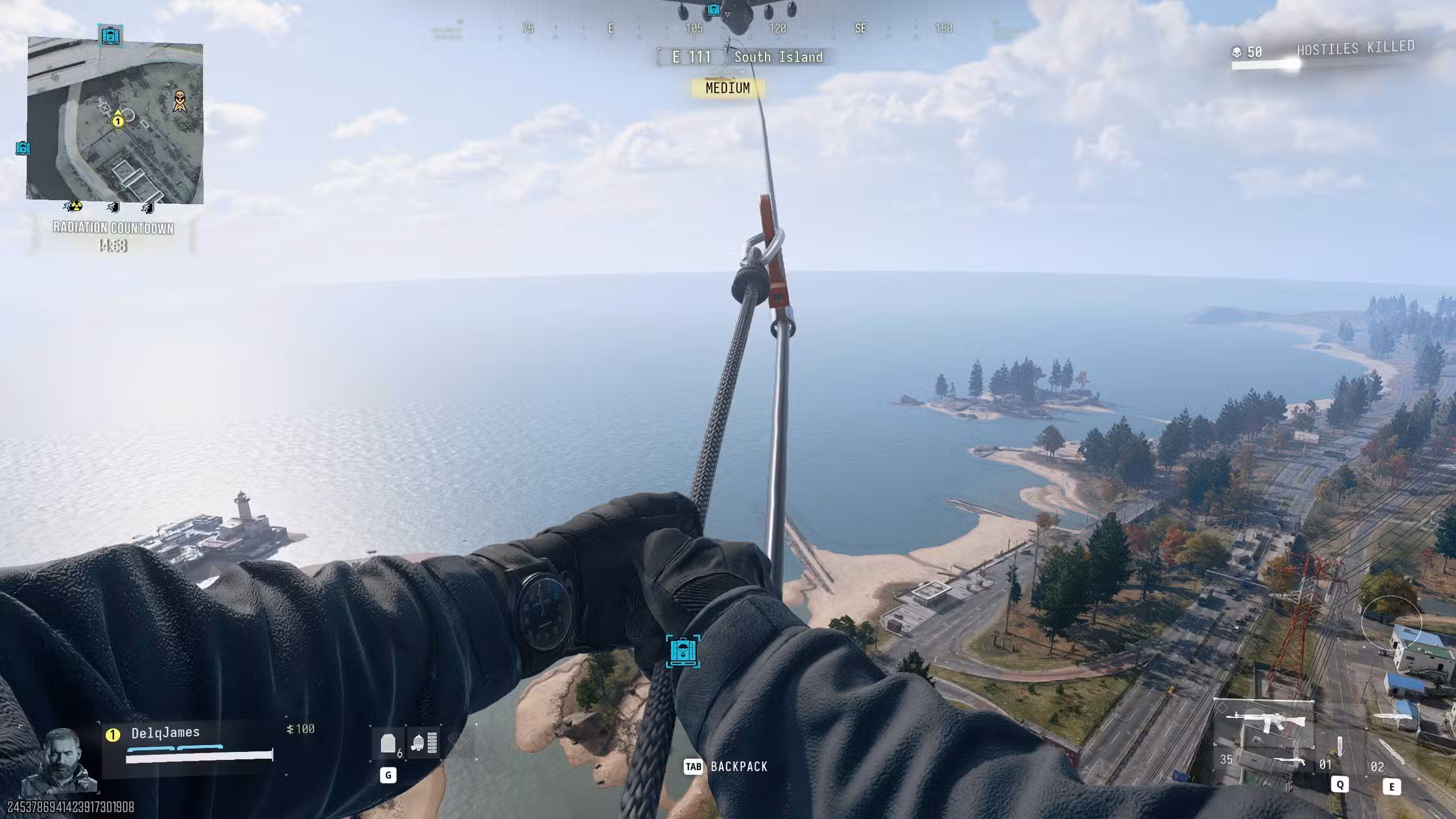 The player using the fulton drop exfil in DMZ.