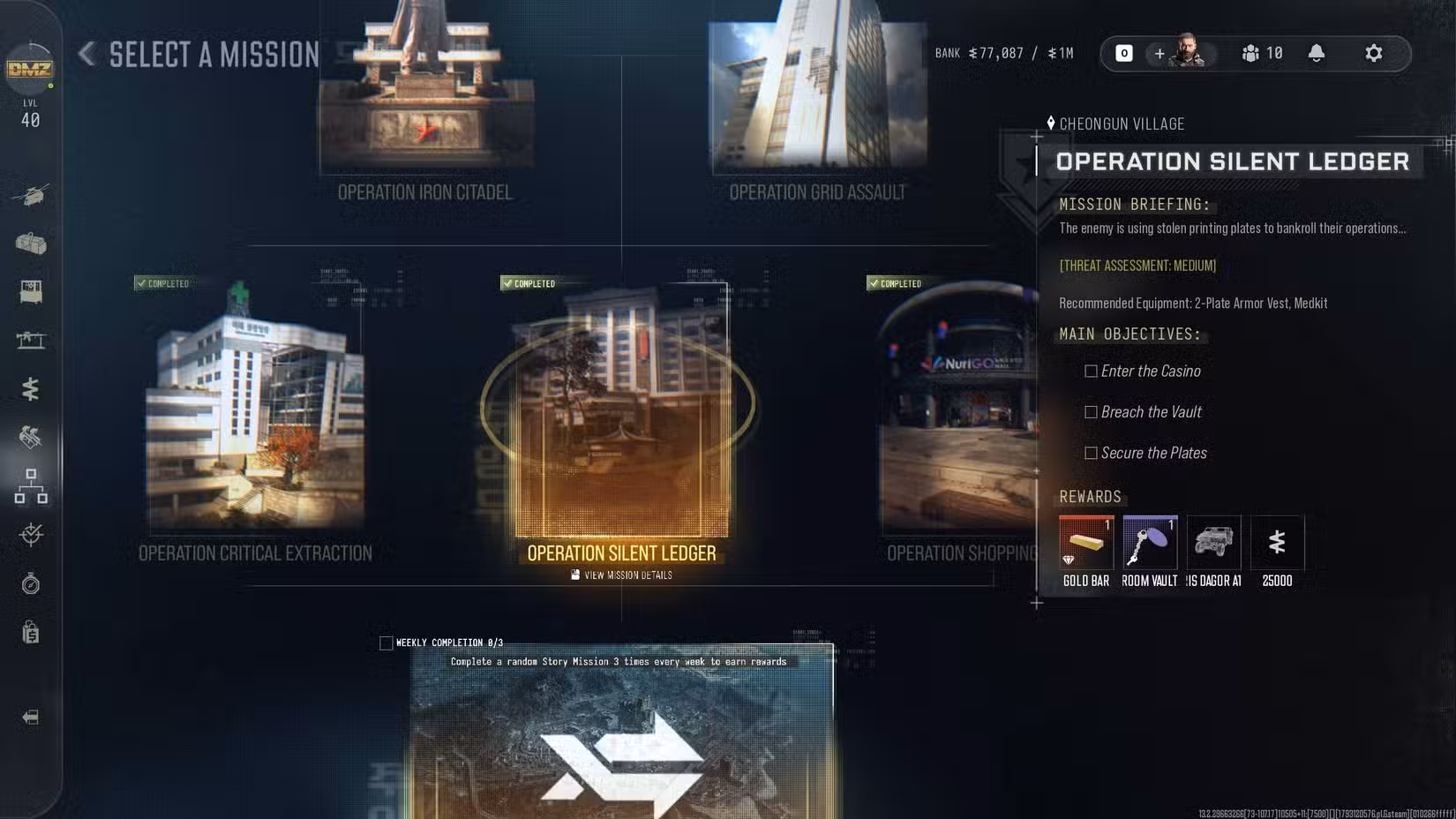 Choosing a story mission in DMZ.