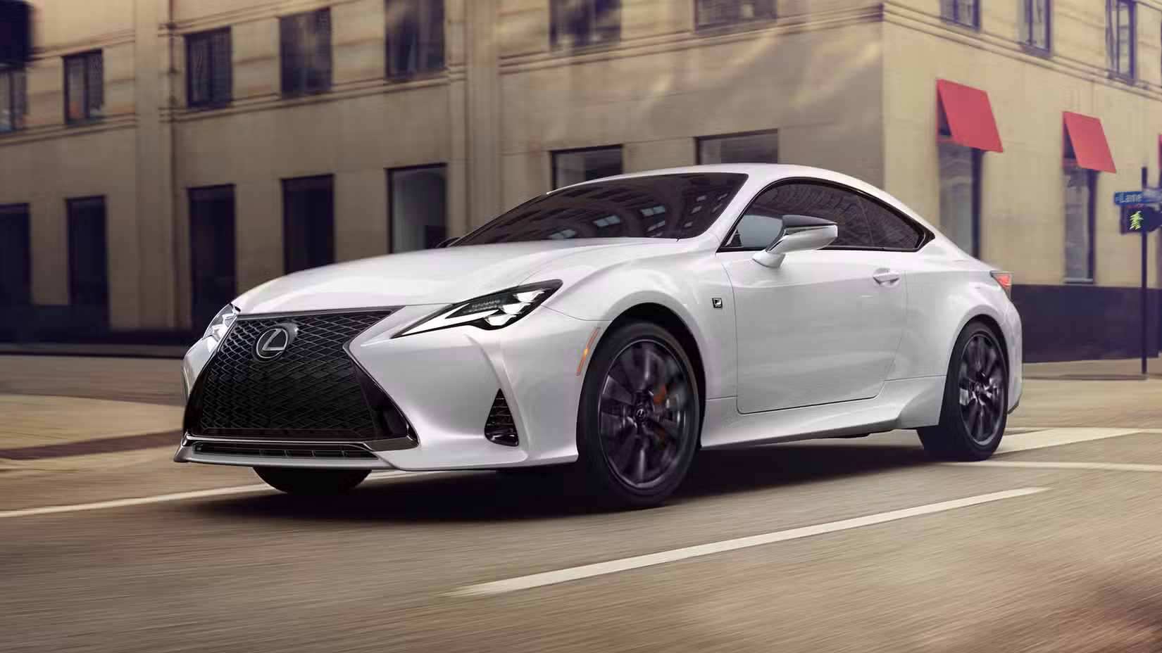 White 2021 Lexus RC 350 F Sport front 3/4 shot driving
