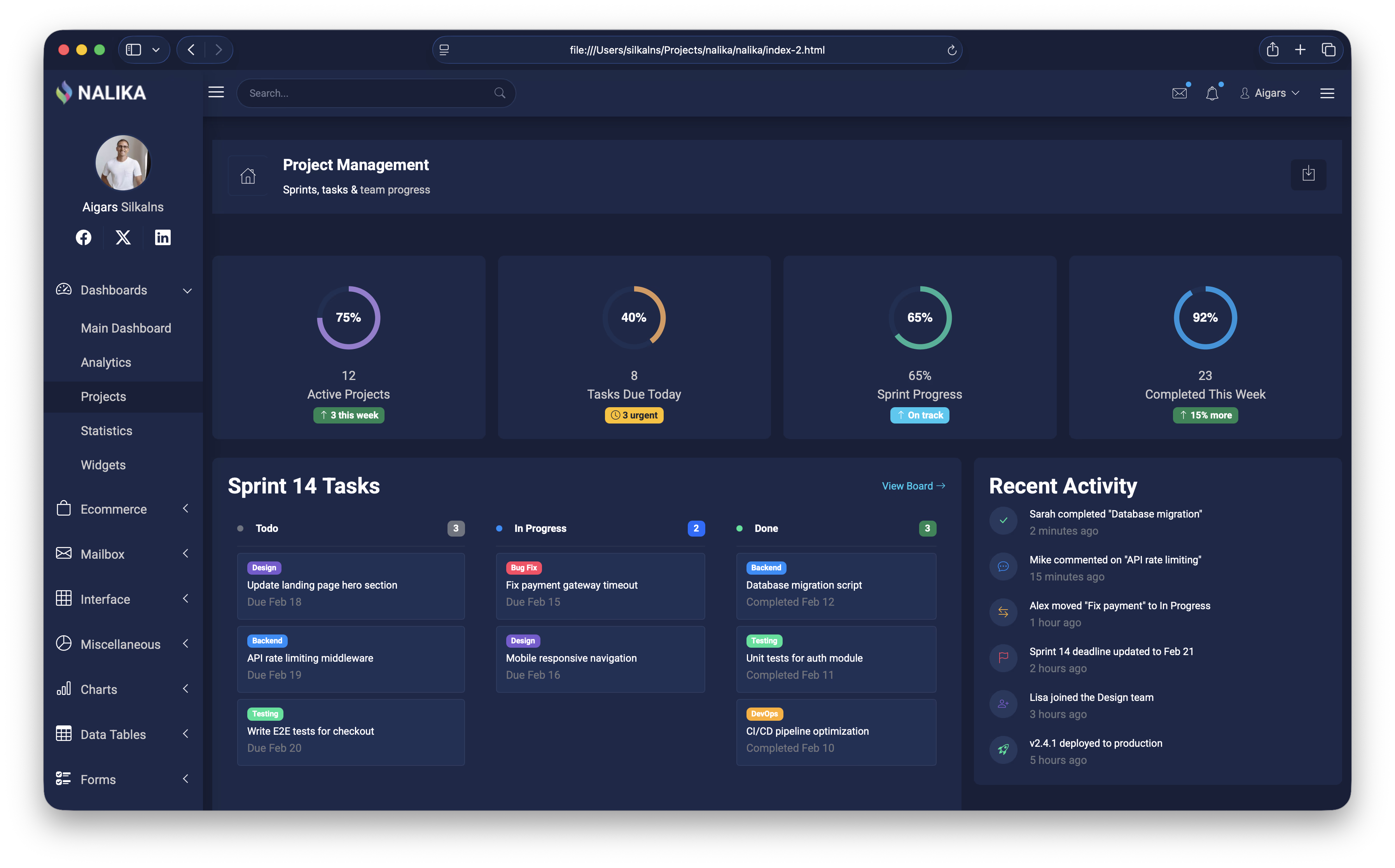 Nalika - dark theme Bootstrap 5 admin dashboard