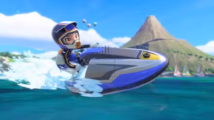 A character rides a jet ski in Nintendo Switch Sports Resort.