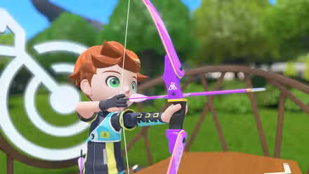 A Nintendo Switch Sports Resort player shoots an arrow at a target