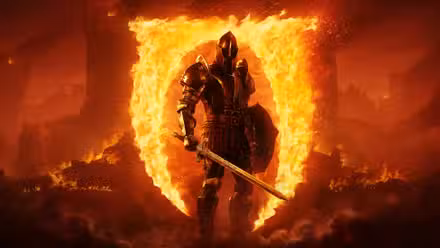 A knight, clad in armor, standing in front of an Oblivion gate.