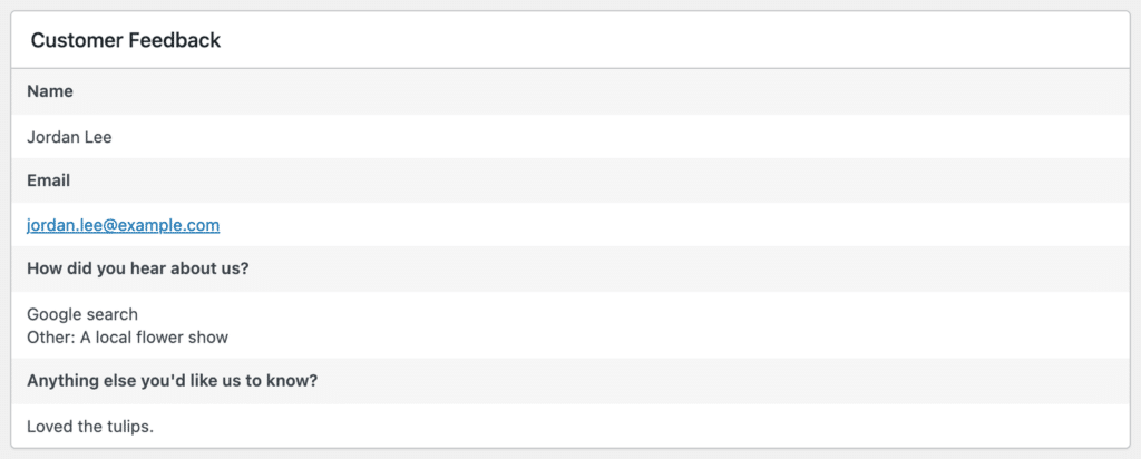 How the other field appears at the backend