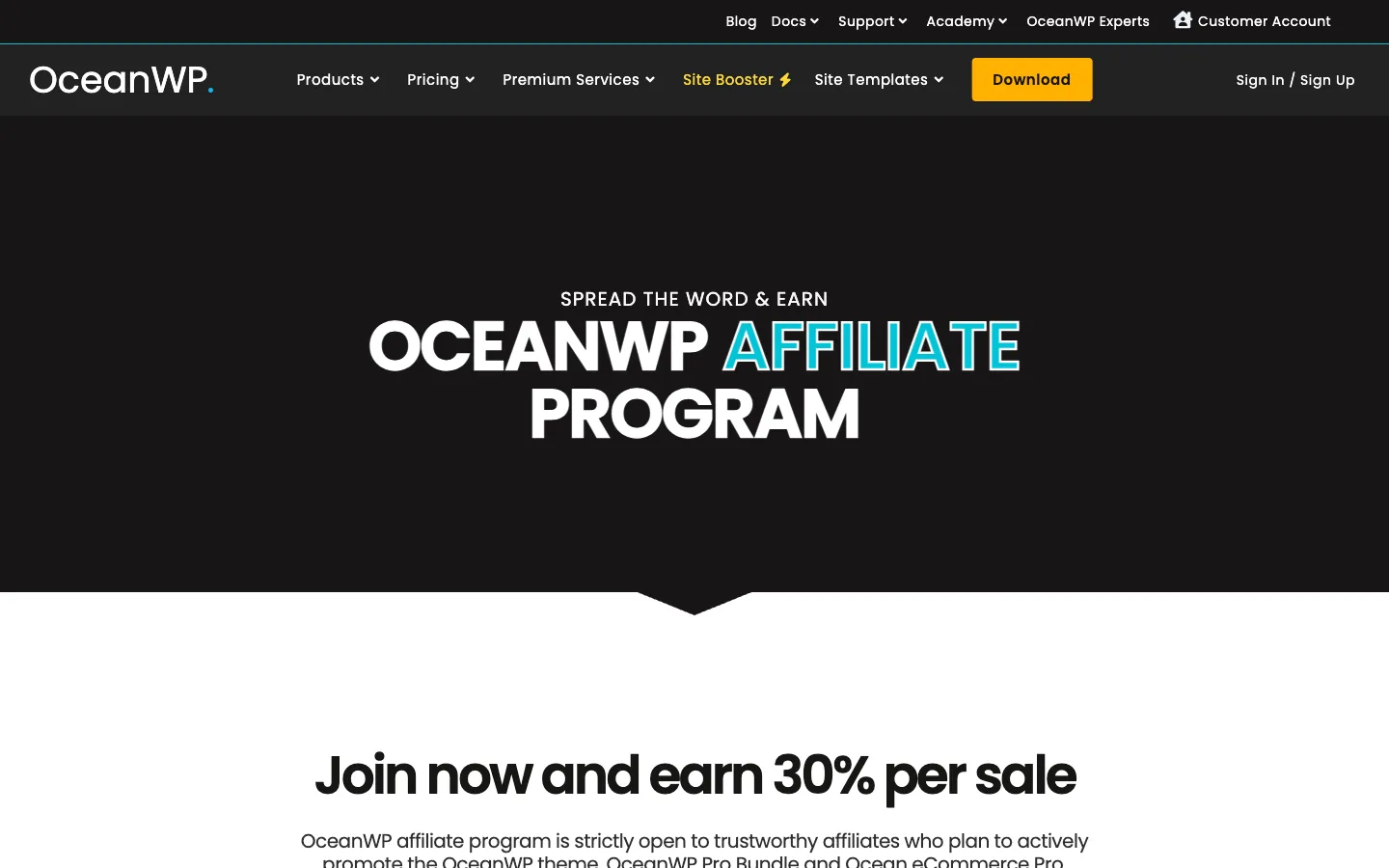 OceanWP affiliate program page