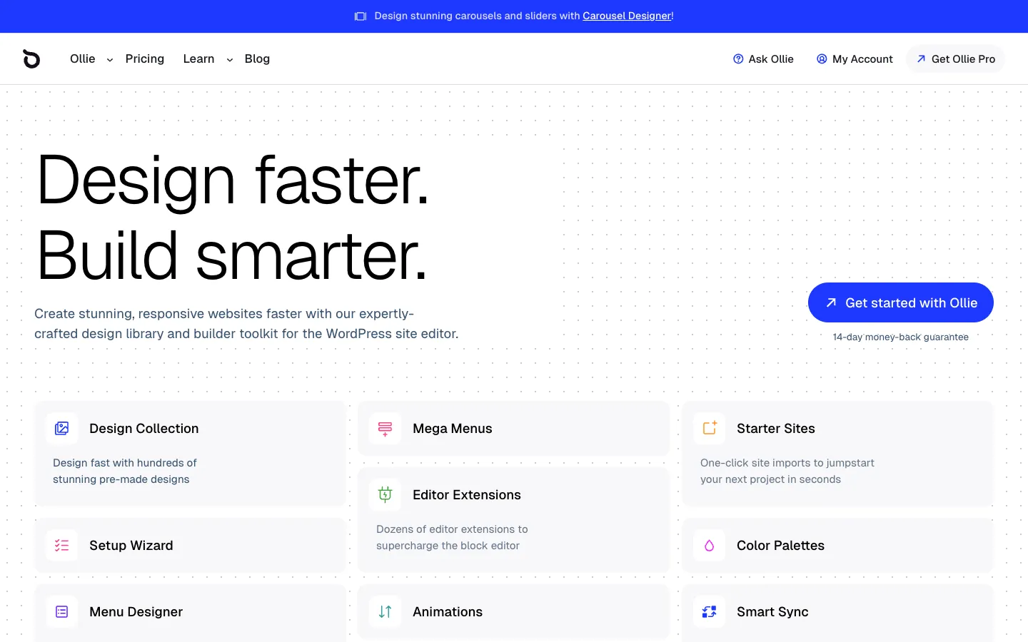 Ollie WordPress theme homepage