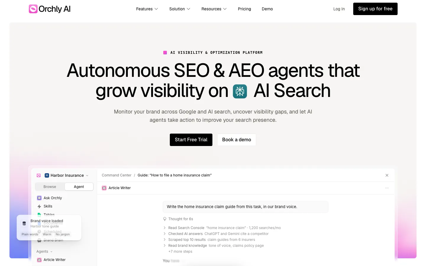 Orchly AI homepage