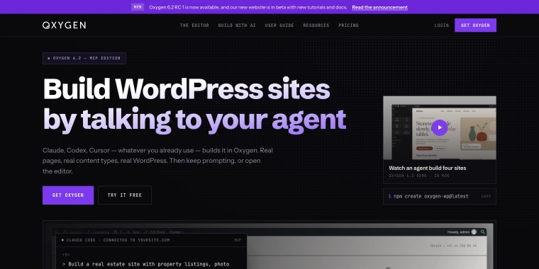 Oxygen page builder homepage