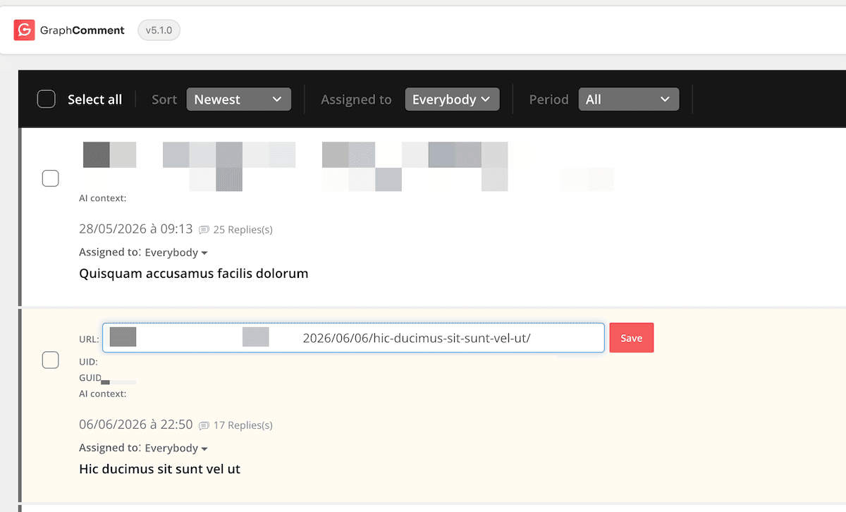 Editing a URL for a GraphComment page.