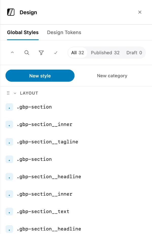 Global Styles List View
