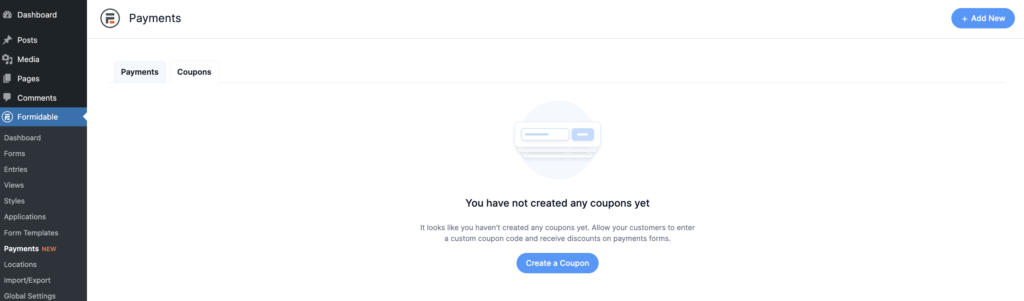 Formidable Forms Payments - Coupons Tab