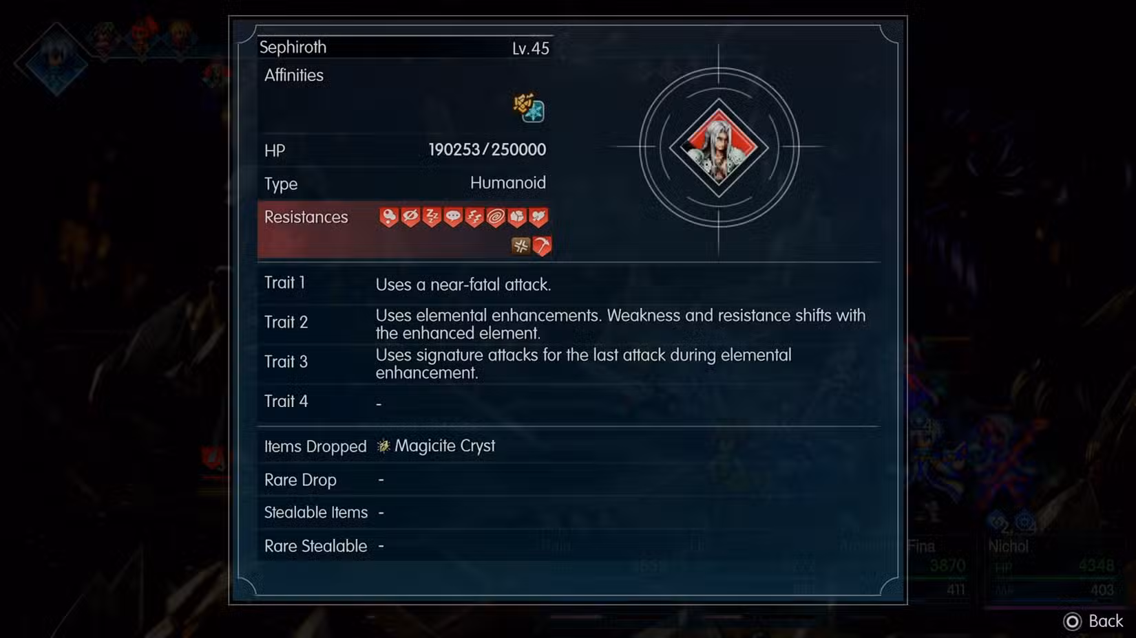 The details of Sephiroth's second phase during his boss fight in Final Fantasy Resonance.