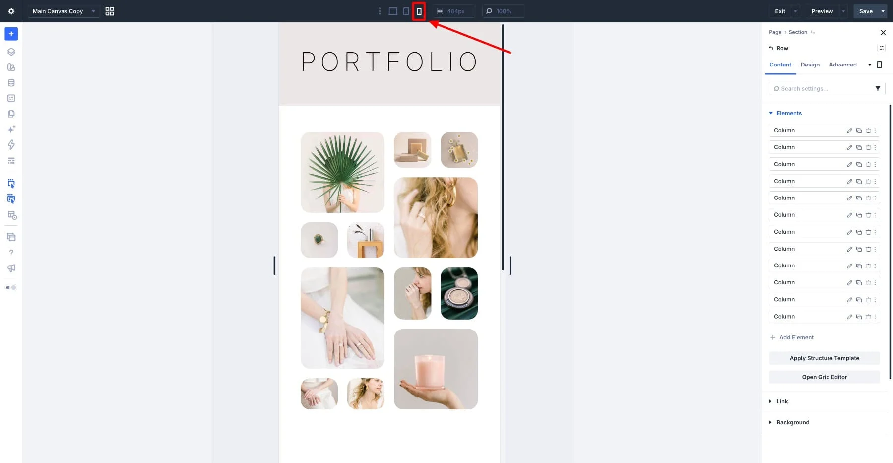 Switching to Phone view to adjust the image mosaic