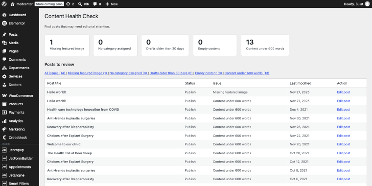 Content Health Check plugin section