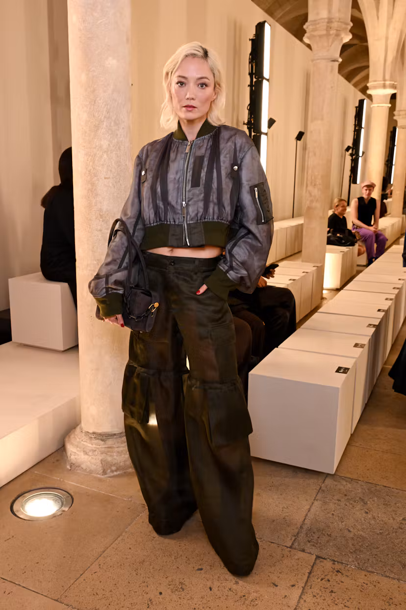 Pom Klementieff at the Sacai fashion show as a part of Paris RTW Spring/Summer 2027 fashion week hel...