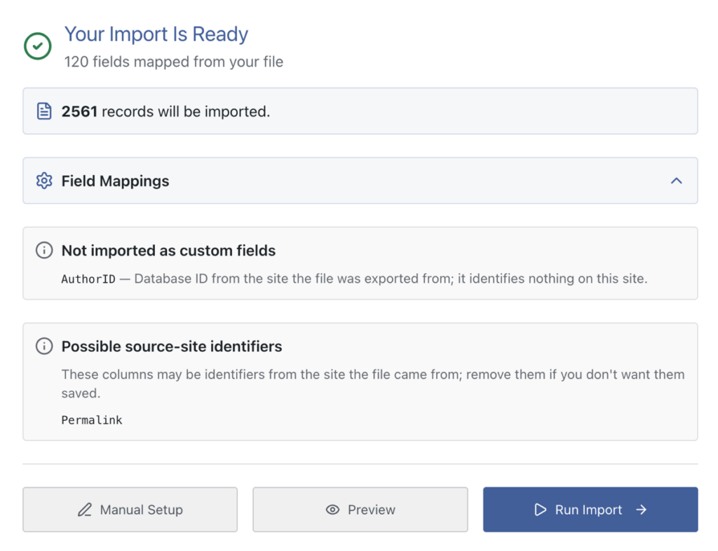 product import ready screen for XML import