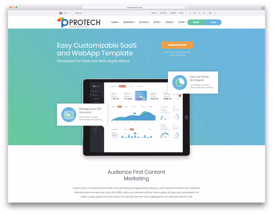 protech saas technology website template