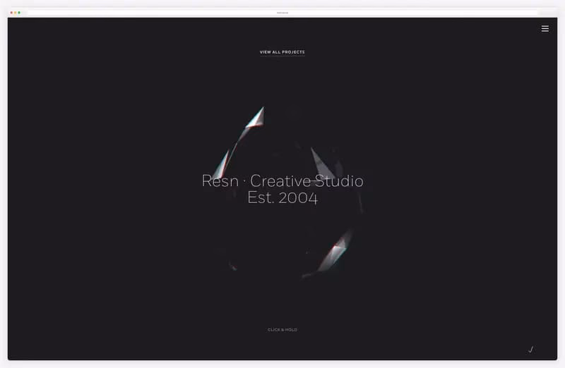 Resn website animation: faceted glass shard turning in the dark