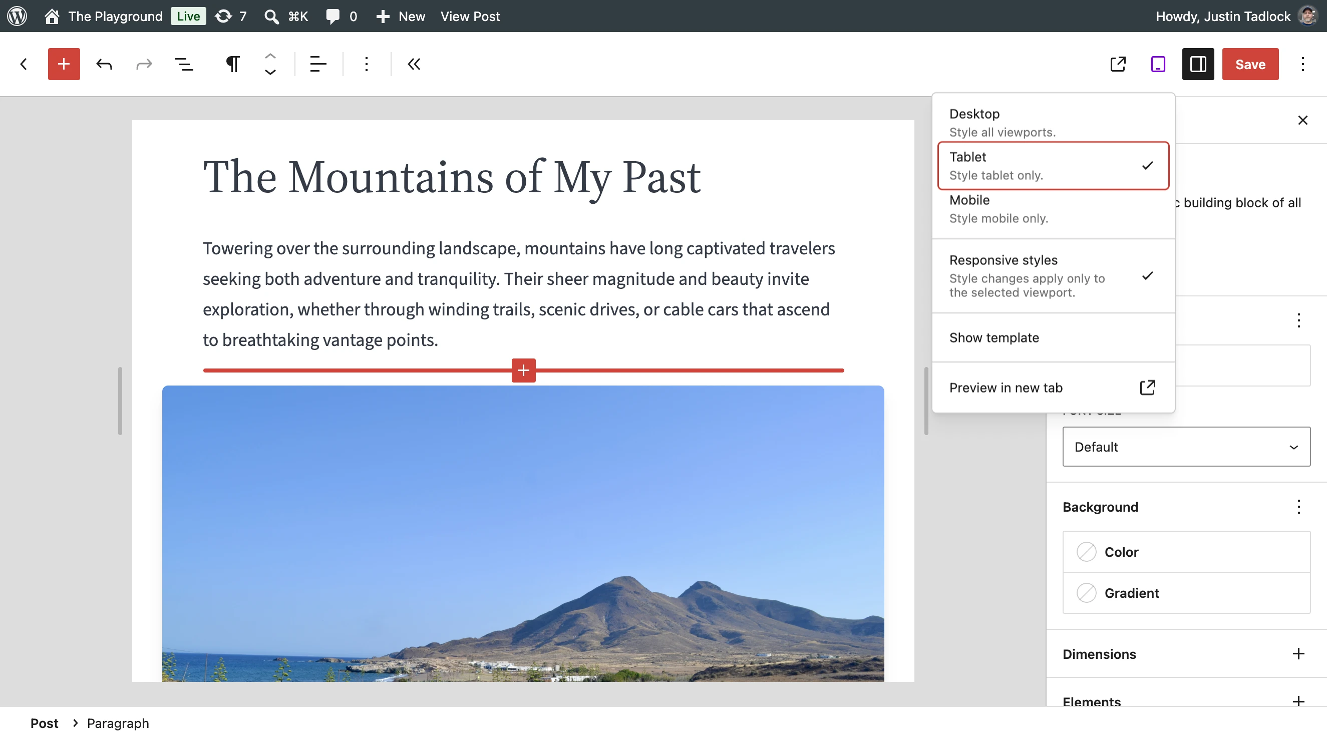 WordPress post editor with the 