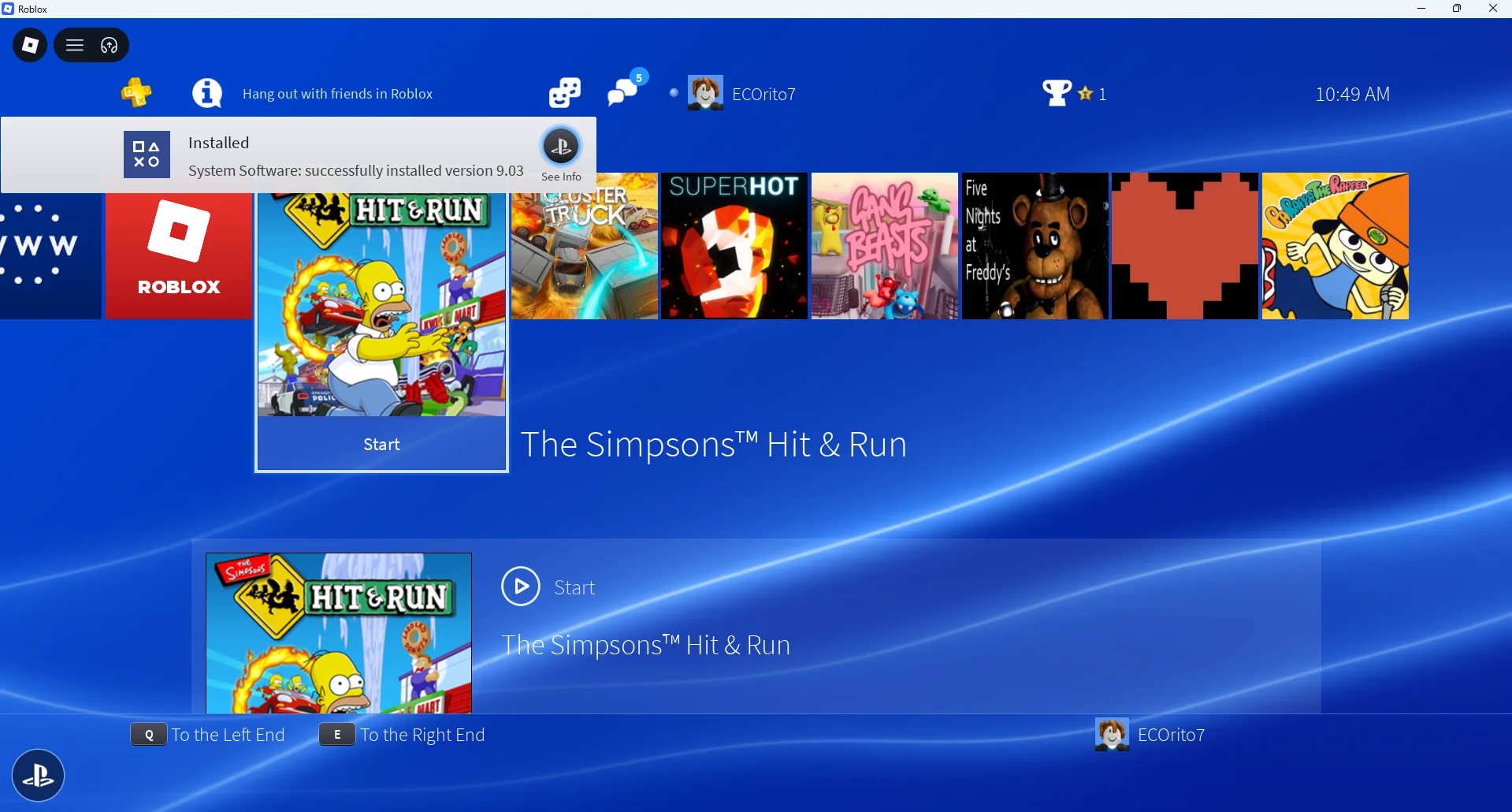 A Roblox experience PlayStation 4 dashboard