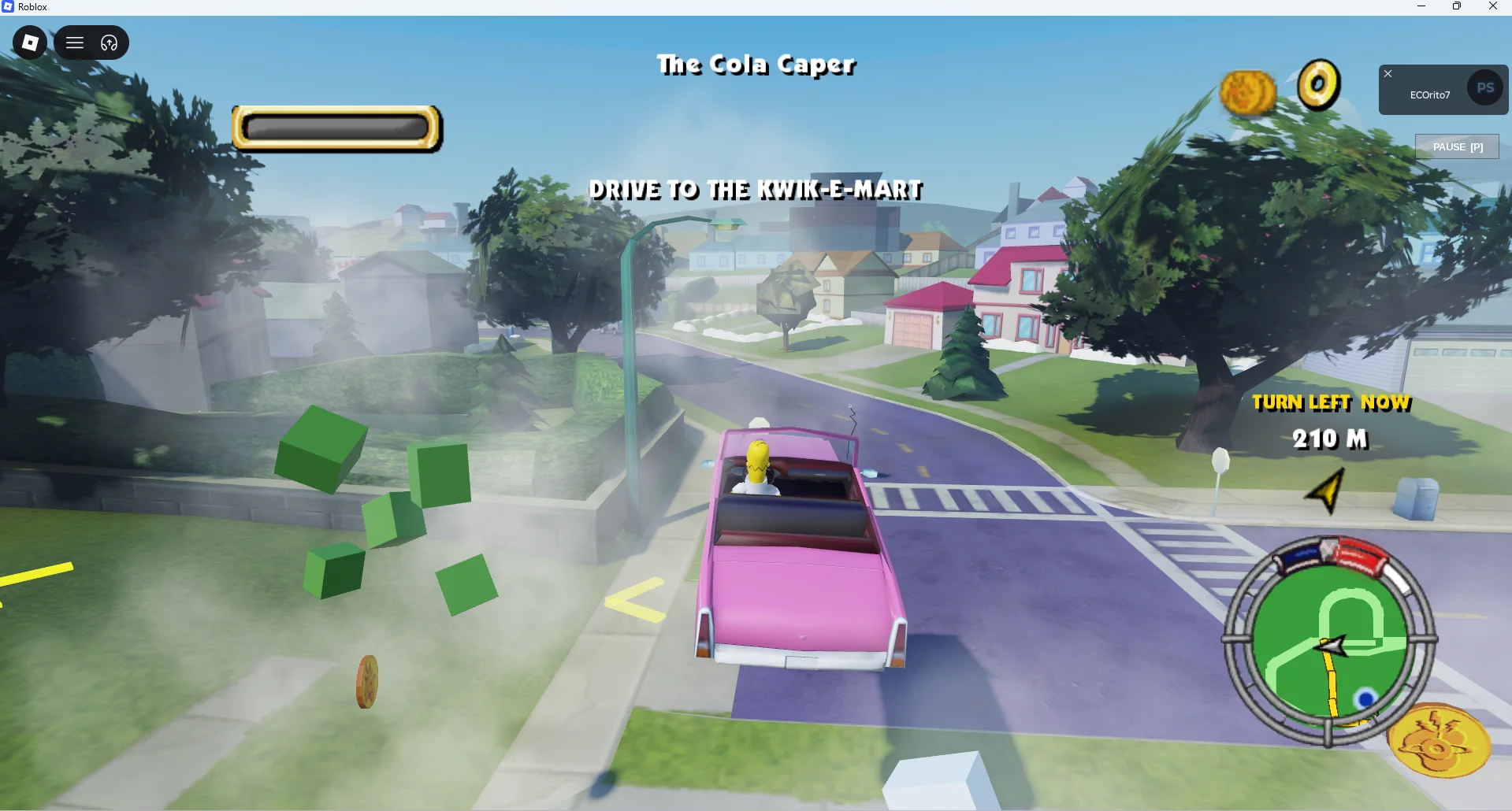 Homer doing a jump in The Simpsons Hit and Run Roblox experience