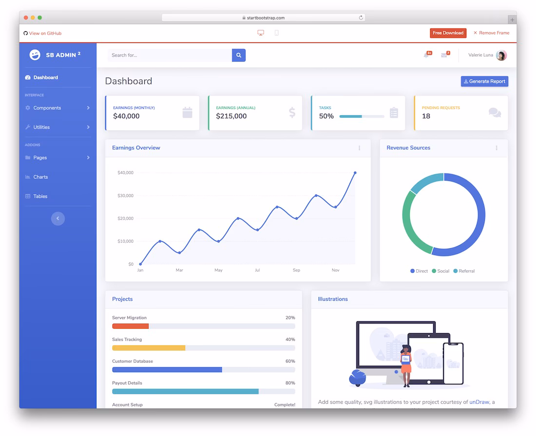 SB Admin 2 - Free beginner-friendly React admin dashboard template