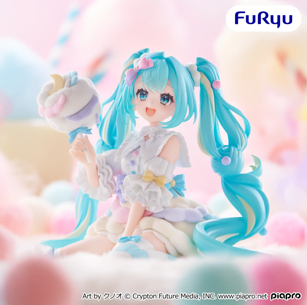 Hatsune Miku Cotton Candy Melffy Figure Appears Alongside Wallpaper and Art Furyu