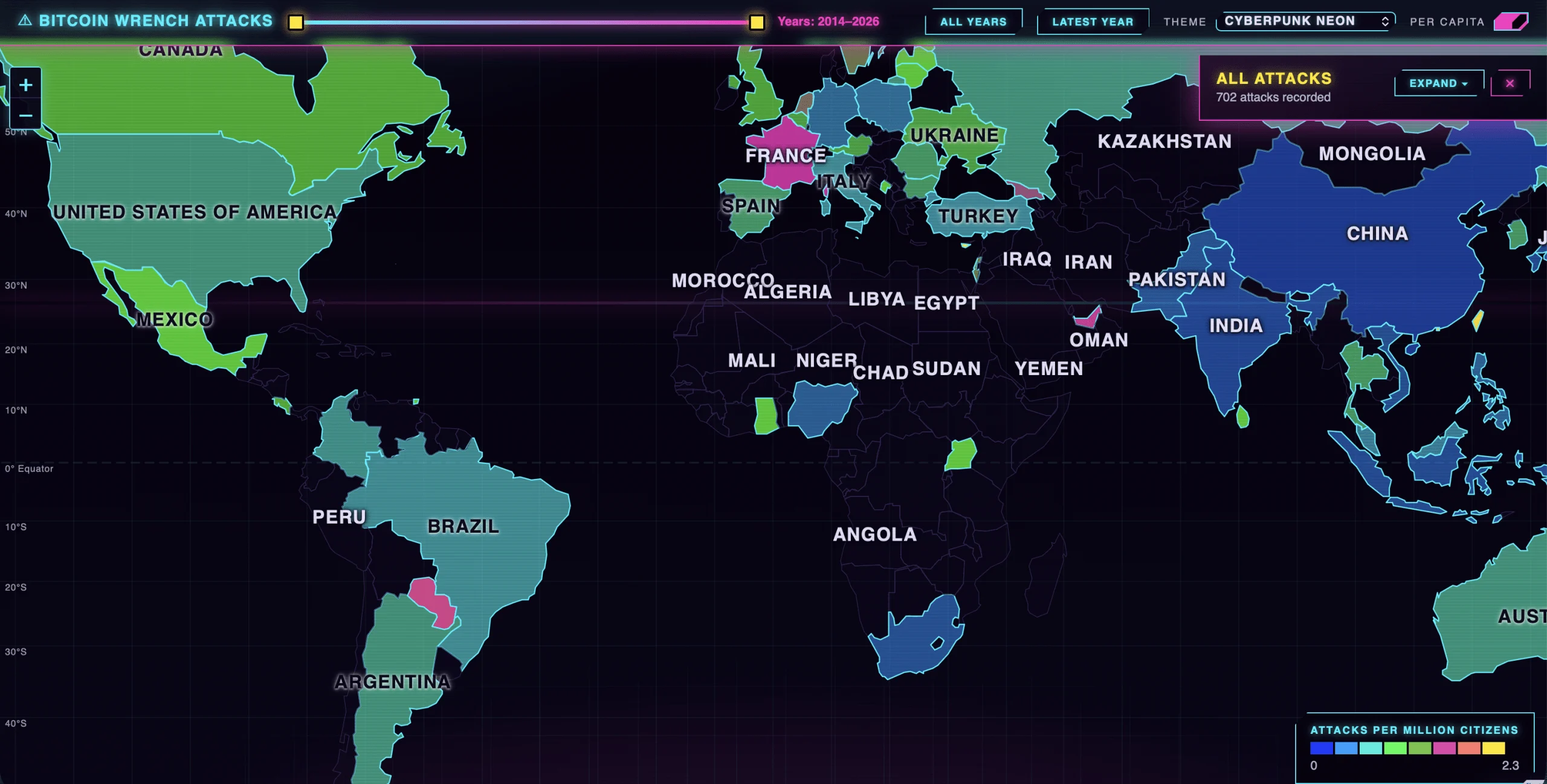 Lopp’s Wrench Attack Map Hits 702 After AI-Assisted Search Work jlopp.github.io/physical-bitcoin-attacks/ screenshot