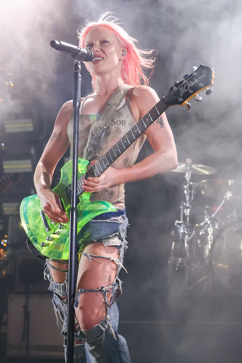 SEATTLE, WASHINGTON - AUGUST 09: Rhian Teasdale of Wet Leg performs onstage during day 3 of the Capi...