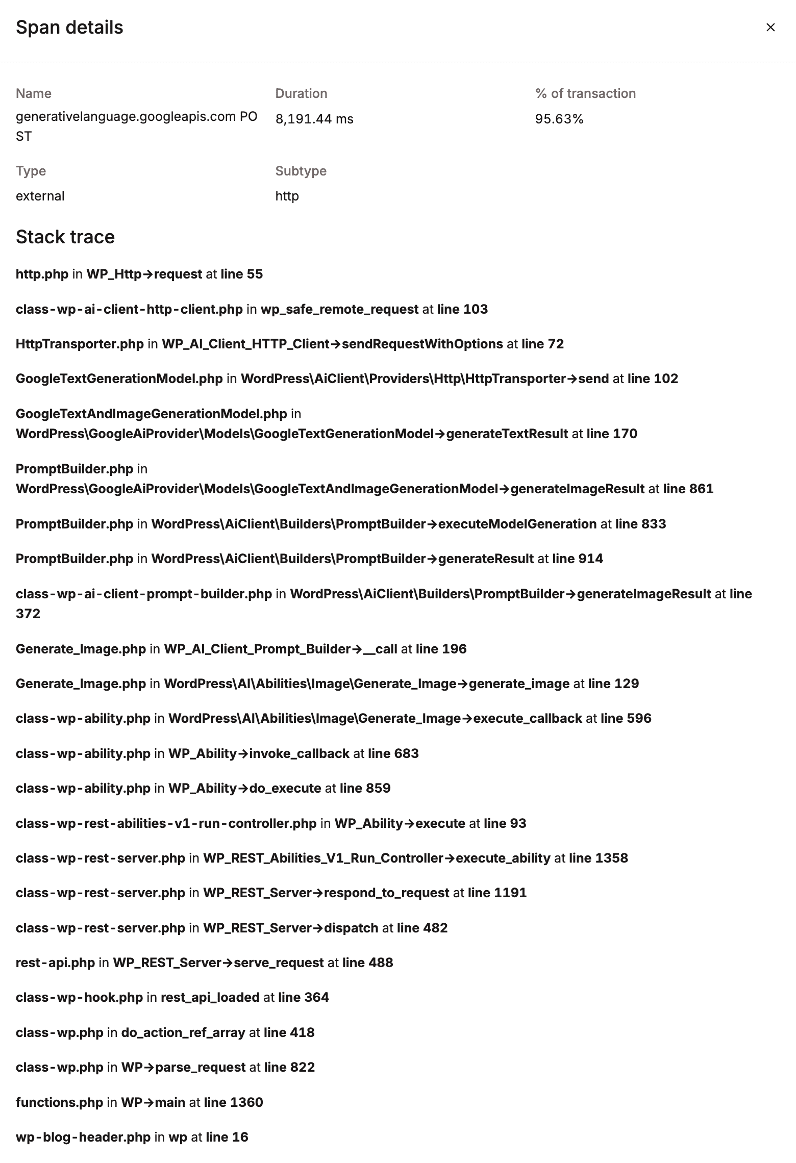 Span details in Transaction trace timeline.