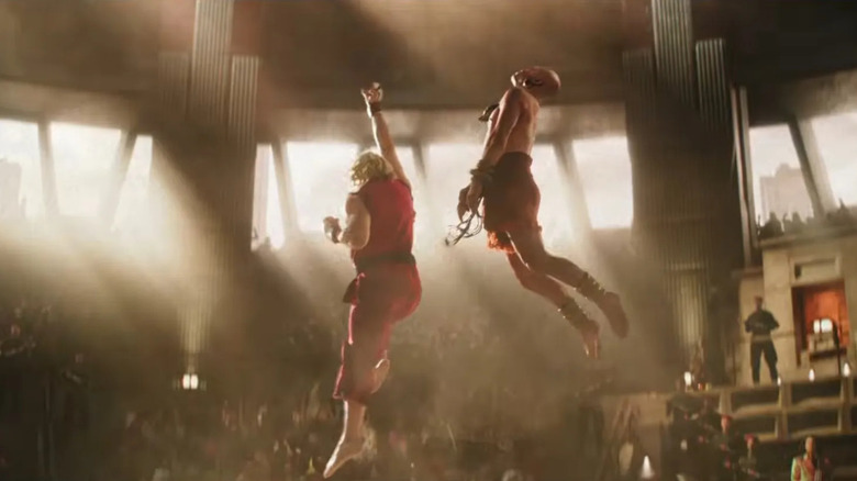 Ken lands a knockout uppercut on Dhalsim in Street Fighter